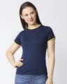 Shop Peageant Blue Women Half sleeve Plain Rib T-Shirt-Front