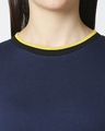 Shop Peageant Blue Women Half sleeve Plain Rib T-Shirt