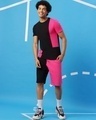 Shop Men's Black & Pink Color Block T-shirt-Full