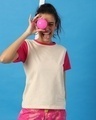 Shop Peppy Pink Contrast Sleeve T-Shirt-Front