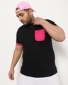 Shop Peppy Pink Plus Size Pocket Color Block T-shirt-Front