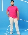 Shop Peppy Pink Plus Size Round Neck Hem T-Shirt-Full