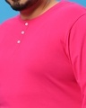 Shop Peppy Pink Plus Size Round Neck Henley T-Shirt