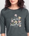 Shop Perfect Flower Round Neck 3/4 Sleeve T-Shirt Nimbus Grey-Front