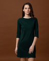 Shop Pine Green Boat Neck 3/4th Sleeve T-Shirt  Dress-Front