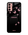 Shop Pink Butterfly Printed Premium Glass Cover for Samsung Galaxy M13 (Shock Proof, Scratch Resistant)-Front