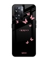 Shop Pink Butterfly Printed Premium Glass Case for OPPO A77s (Shock Proof,Scratch Resistant)-Front