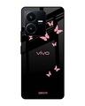Shop Pink Butterfly Printed Premium Glass Case for Vivo Y22 (Shock Proof,Scratch Resistant)-Front