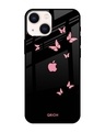 Shop Pink Butterfly Printed Premium Glass Cover for Apple iPhone 14 Plus (Shock Proof, Scratch Resistant)-Front