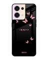 Shop Pink Butterfly Printed Premium Glass Cover for Oppo Reno8 5G (Shock Proof, Scratch Resistant)-Front