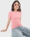 Shop Pink Front Cross Slim Fit Rib Top-Front