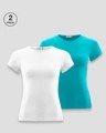 Shop Pack of 2 Women's Blue & White Slim Fit T-shirt-Front