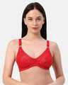 Shop Planet Inner Non Padded Non Wired Full Coverage Lace Bra In Red-Front