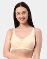 Shop Non Padded Non Wired Double Layered Moulded Fabric T Shirt Bra In Beige-Front