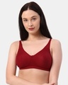 Shop Non Padded Non Wired Double Layered Moulded Fabric T Shirt Bra In Maroon-Front