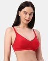 Shop Non Padded Non Wired Double Layered Moulded Fabric T Shirt Bra In Red-Front
