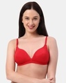 Shop Non Padded Non Wired Low Coverage Plunge Bra In Red-Front