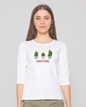 Shop Plants Are Better Round Neck 3/4 Sleeve T-Shirt White-Front