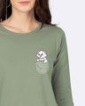 Shop Pocket Cat Round Neck 3/4 Sleeve T-Shirt Moss Green (DL)-Front