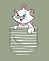 Shop Pocket Cat Round Neck 3/4 Sleeve T-Shirt Moss Green (DL)