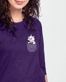 Shop Pocket Cat Round Neck 3/4 Sleeve T-Shirt Parachute Purple (DL)-Front