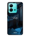 Shop Polygonal Blue Box Printed Premium Glass Case For Vivo V25 (Shock Proof,Scratch Resistant)-Front