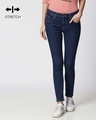 Shop Pool Blue Mid Rise Stretchable Women's Jeans-Front