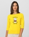 Shop Powered By Coffee Round Neck 3/4th Sleeve T-Shirt Pineapple Yellow-Front