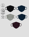 Shop 2-Layer Premium Protective Masks - Pack of 5 (Jet black-Meteor Grey-Burgundy-Blue Red-Blue Purple)-Front
