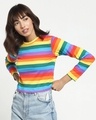 Shop Pride Multicolor Stripe Full Sleeve Snug Blouse-Front