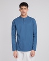 Shop Prussian Blue Full Sleeve Henley T-Shirt-Front