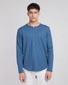 Shop Prussian Blue Slit Neck Full Sleeve Henley T-shirt-Front