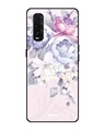 Shop Purple Floral Printed Premium Glass Cover for Oppo Find X2 (Shock Proof, Lightweight)-Front