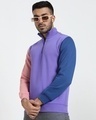 Shop Men's Purple Contrast Sleeve Color Block Half Zipper Sweatshirt-Front