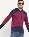 Shop Men's Purple & Blue Color Block Hoodie T-shirt-Front