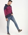 Shop Men's Purple & Blue Color Block Hoodie T-shirt-Full