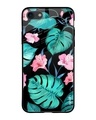 Shop Black Tropical Leaves & Flowers Printed Premium Glass Cover For (Apple Iphone 7)-Front
