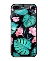 Shop Black Tropical Leaves & Flowers Printed Premium Glass Cover For (Apple Iphone 7 Plus)-Front