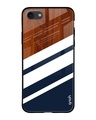 Shop Brown & Blue Bold Stripes Printed Premium Glass Cover For (Apple Iphone 7)-Front