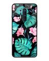 Shop Oneplus 8 Pro Tropical Leaves & Pink Flowers Glass Case-Front