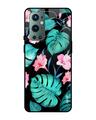 Shop Oneplus 9 Pro Tropical Leaves & Pink Flowers Glass Case-Front