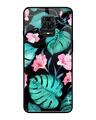 Shop Tropical Leaves & Pink Flowers Glass Case For Redmi Note 9 Pro-Front