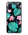 Shop Samsung Galaxy A51 Tropical Leaves & Pink Flowers Glass Case-Front