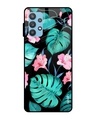 Shop Tropical Leaves & Pink Flowers Glass Case For Samsung Galaxy A52-Front