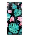 Shop Tropical Leaves & Pink Flowers Glass Case For Samsung Galaxy A71-Front