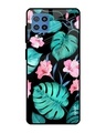 Shop Tropical Leaves & Pink Flowers Glass Case For Samsung Galaxy F22-Front