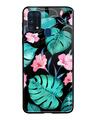 Shop Tropical Leaves & Pink Flowers Glass Case For Samsung Galaxy M31 Prime-Front
