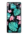 Shop Tropical Leaves & Pink Flowers Glass Case For Samsung Galaxy Note 10-Front