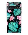 Shop Tropical Leaves & Pink Flowers Glass Case For Samsung Galaxy S10
