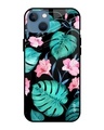 Shop Tropical Leaves & Pink Flowers Glass Case For Iphone 13-Front